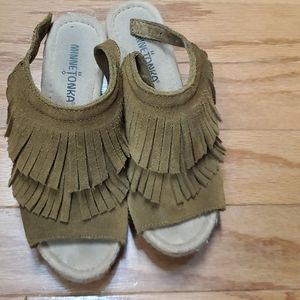 Minnetonka fringe platform wedge espadrilles